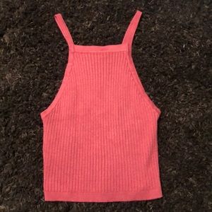 Pink ribbed cropped tank top